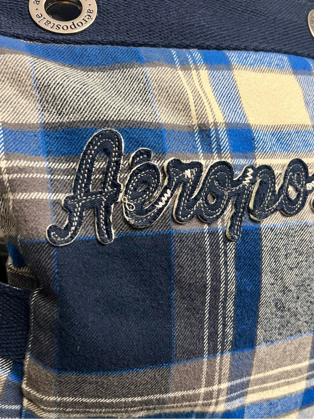 VTG Y2K 90s Aeropostale Lightweight Blue & Gray Plaid Material Shoulder Tote Bag - Picture 2 of 11